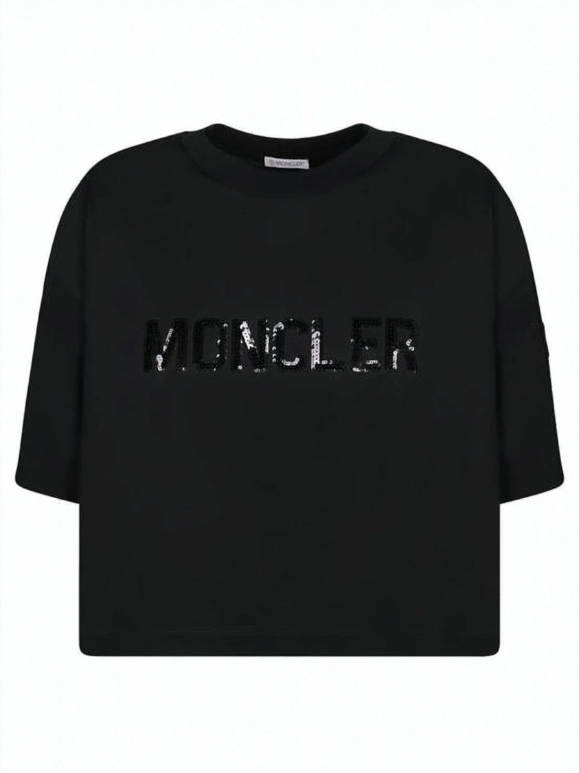 Moncler Cropped Boxy Sweater With Sequined Logo Detail