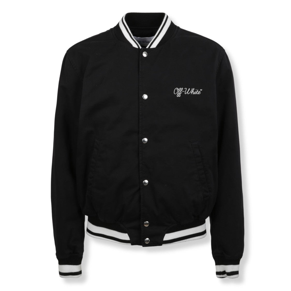 Off-White Oversized Black Varsity Jacket With Ribbed Accents