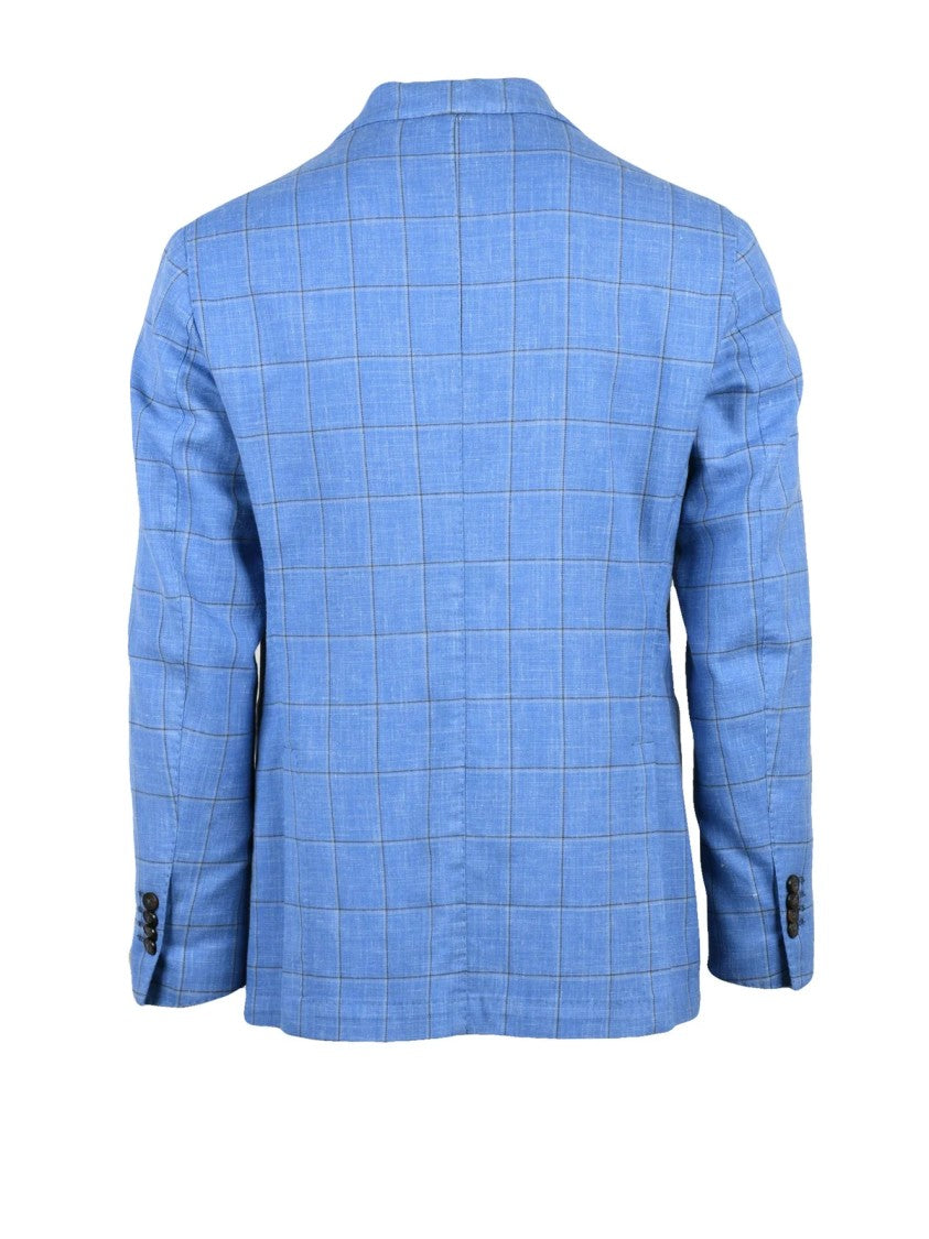 L.B.M. 1911 Light Blue Wool Polyamide Linen Rounded Jacket