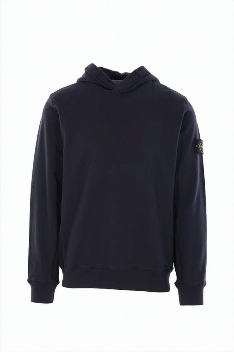 Stone Island Relaxed-Fit Blue Hoodie With Ribbed Details