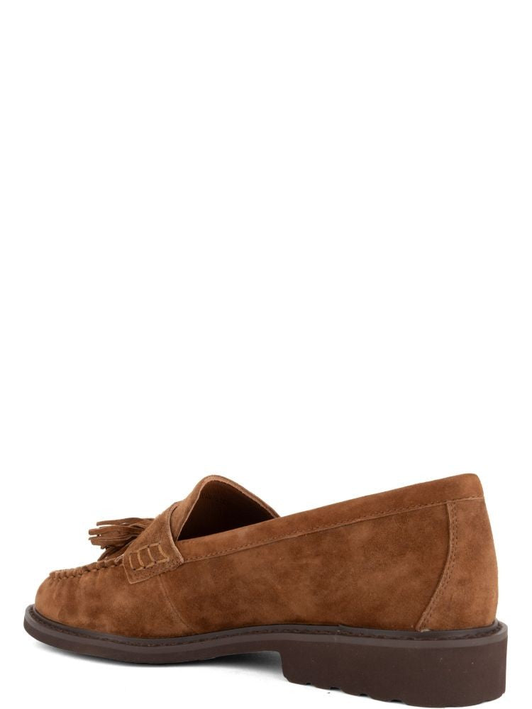 Adrianna Feretti Brown Decorative Tassel Moccasin Suede Loafers