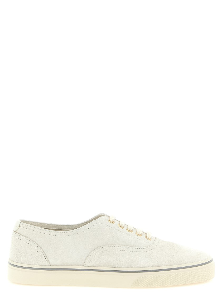 Brunello Cucinelli Inverted Suede Calfskin Low-Top Sneakers With Gold-Tone Accents