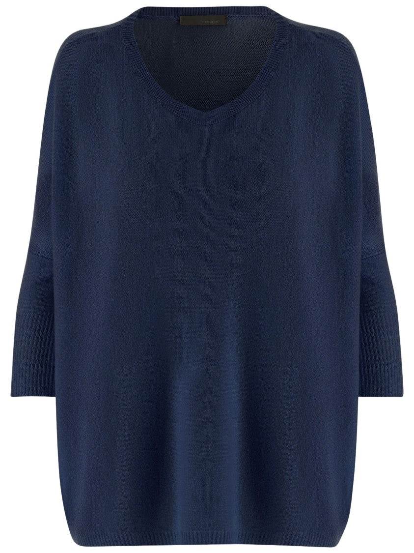 Allude Relaxed Fit Navy Blue Cashmere Sweater