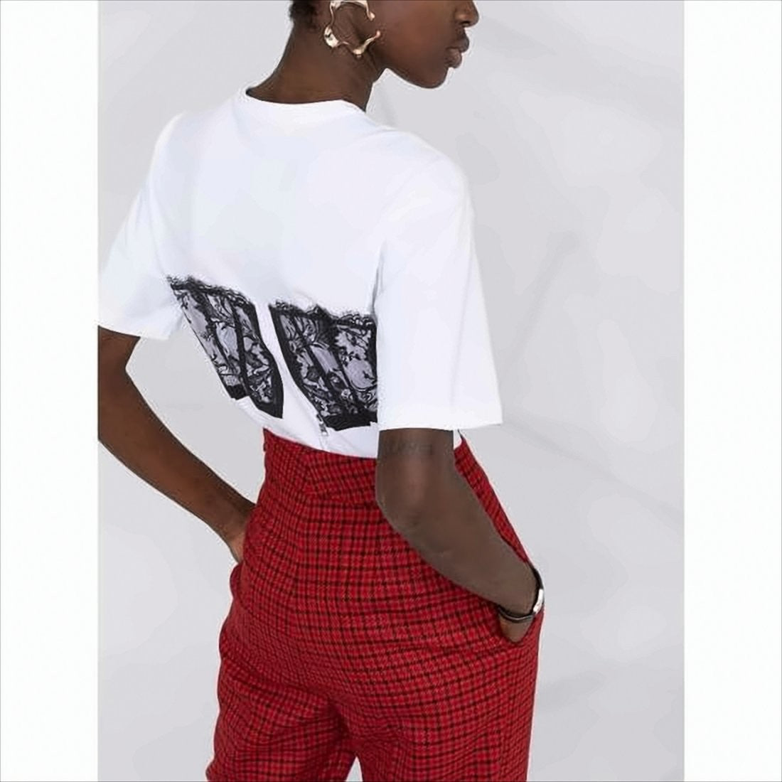 Alexander Mcqueen Short-Sleeved T-Shirt With Lace Corset Design