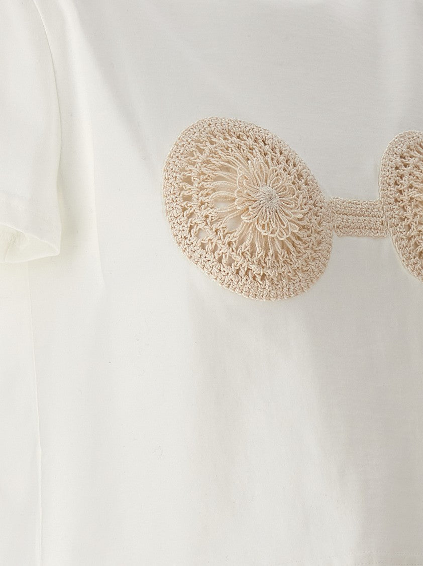 Magda Butrym Cropped Cotton T-Shirt With Unique Front Embroidery