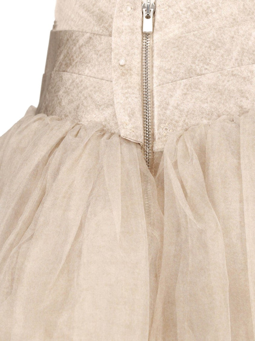 Ermanno Scervino Beige Balloon Organza Midi Skirt