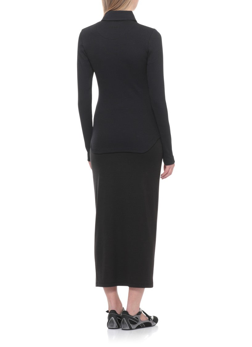 The Attico Black Asymmetric Ribbed Long Sleeve Top