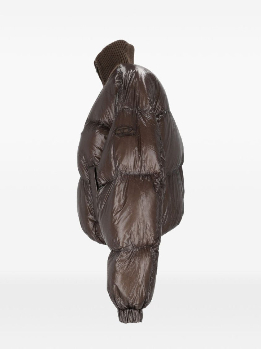 Diesel Cropped Puffer Coat With Ribbed Knit Collar