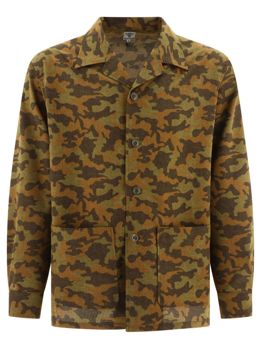 South2 West8 Green Camouflage Relaxed-Fit Shirt With Camp Collar