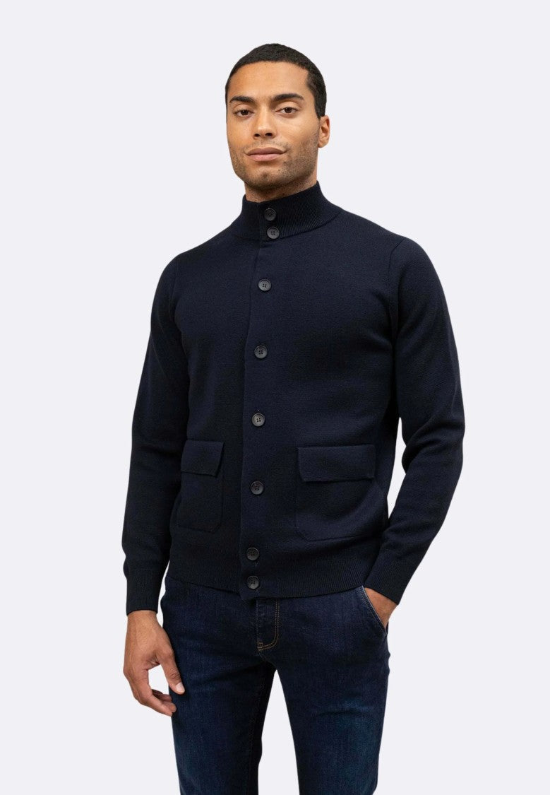 Filippo De Laurentiis Sophisticated Navy Wool Cardigan With Tailored Fit