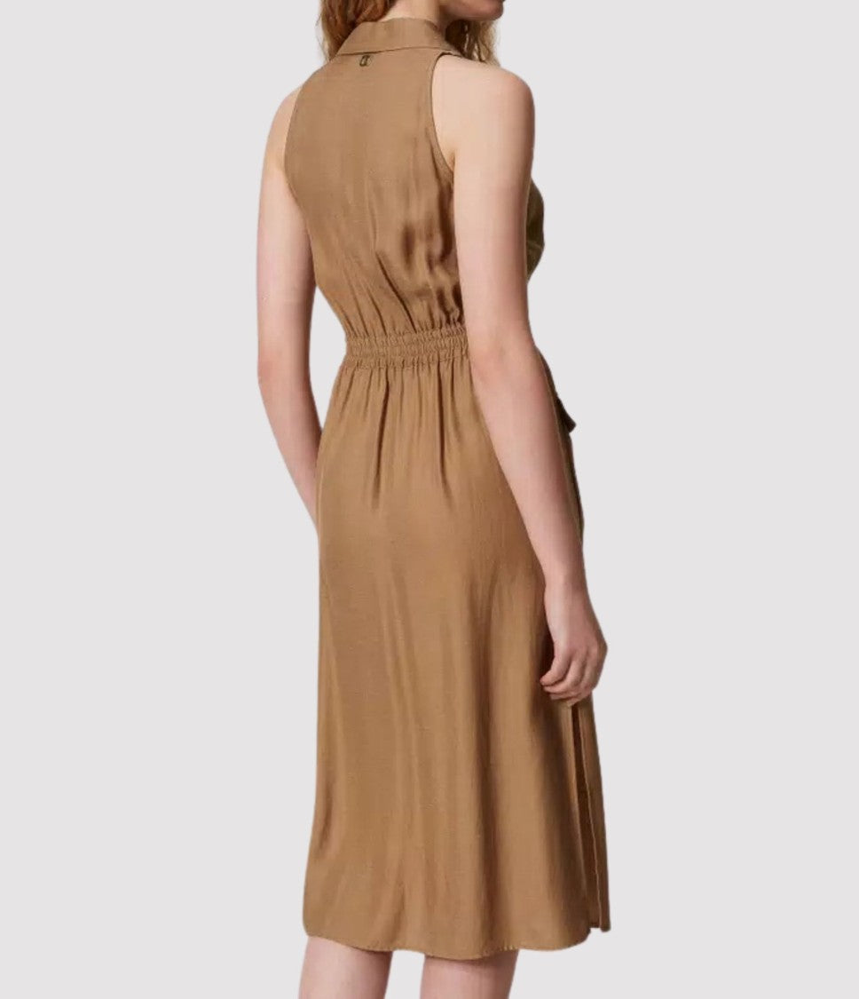 Twin-Set Sleeveless Midi Dress With Button-Down Front