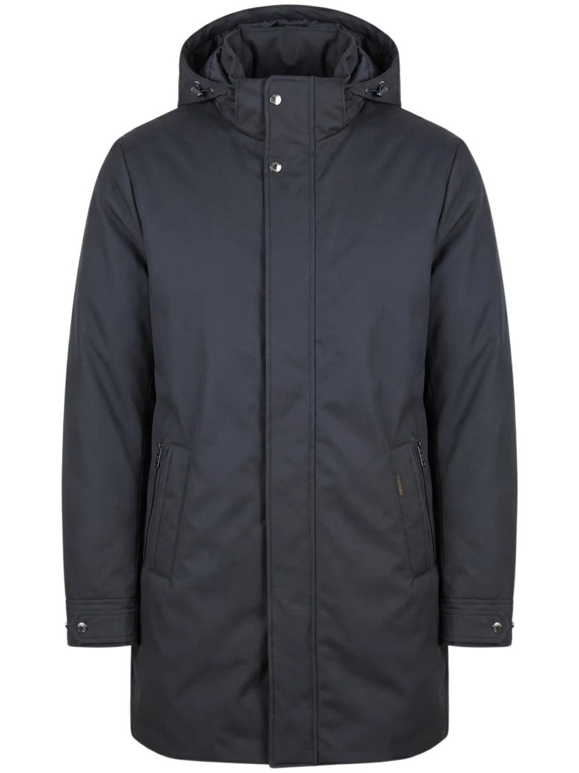Moorer Minimalist Black Hooded Padded Coat With Zip Closure