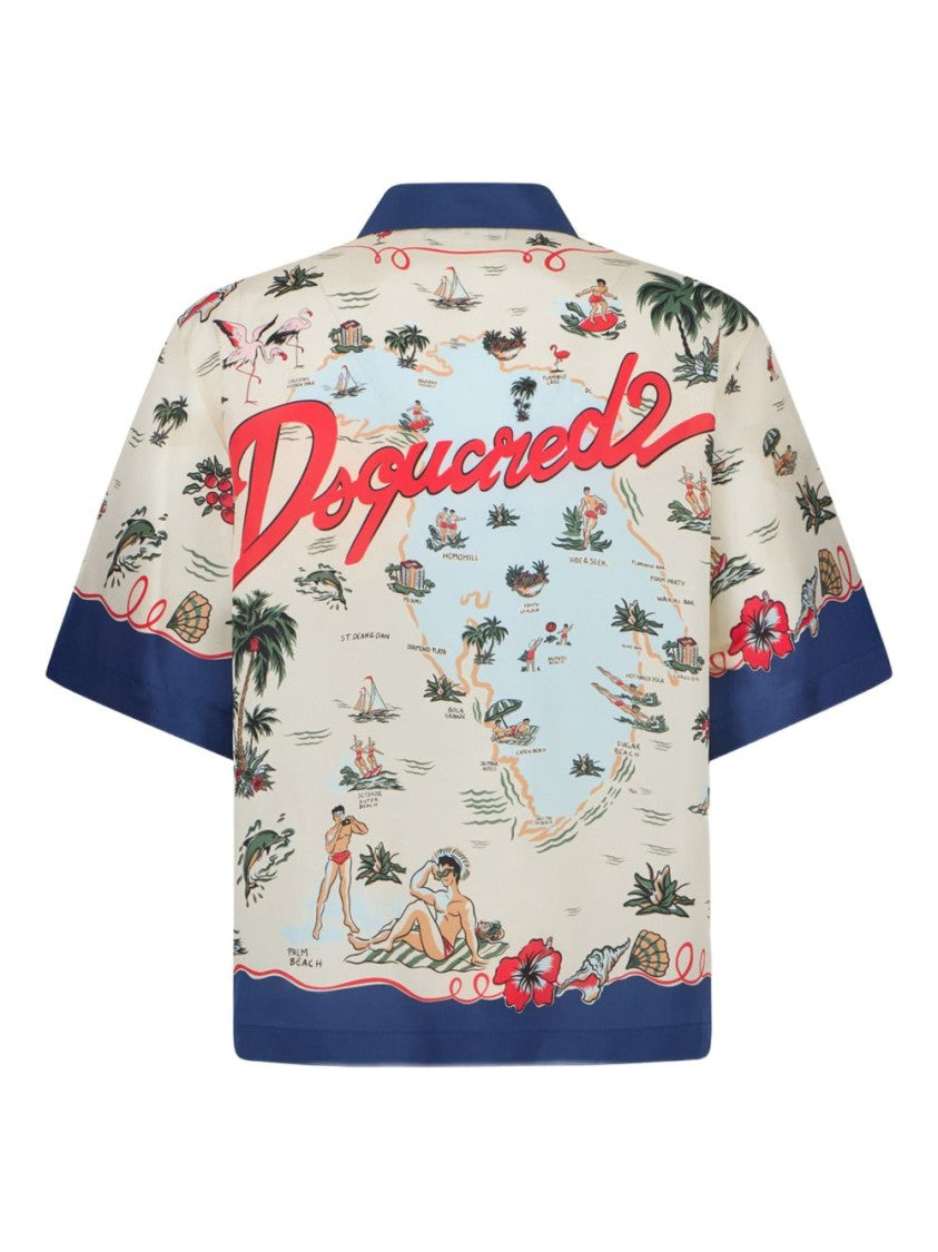 Dsquared2 Red Cream Patterned Contrast Collar Shirt