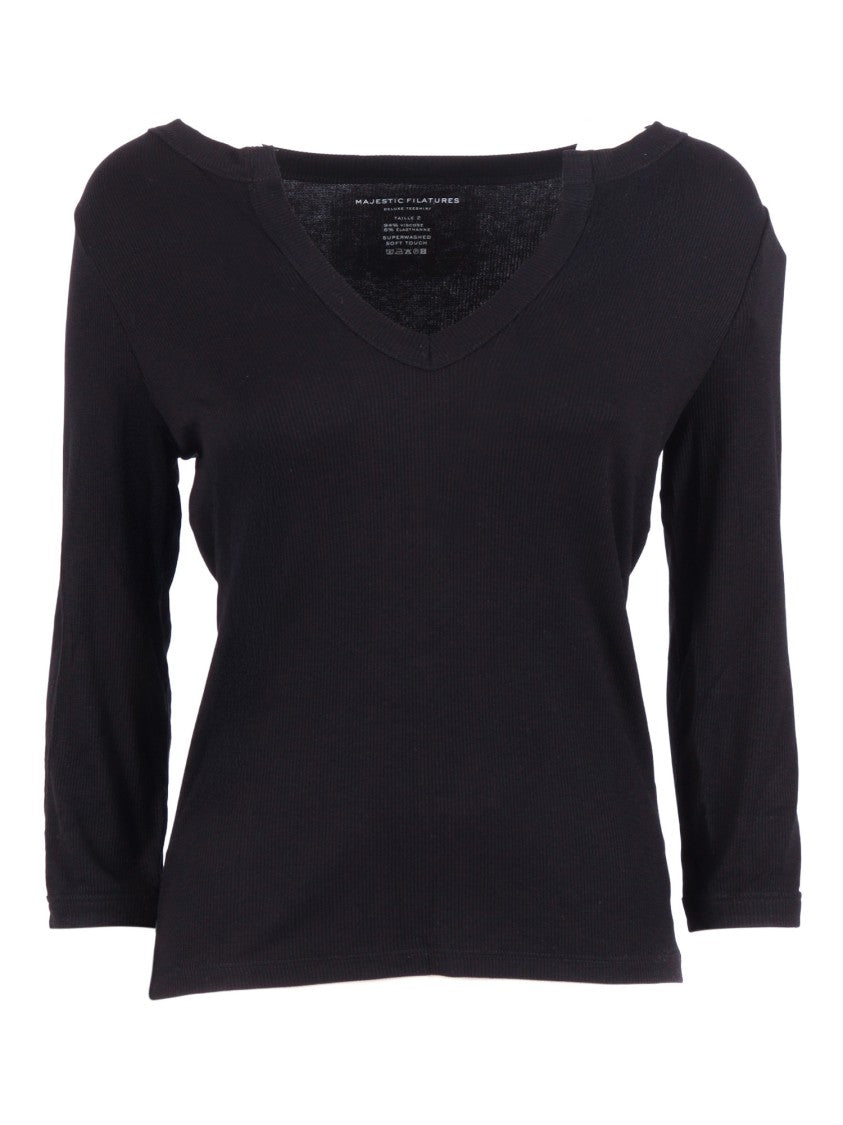 Filatures Du Lion Black Fitted V Neck Top