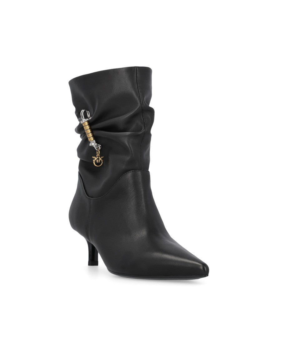 Pinko Black Nappa Leather Ruched Boots