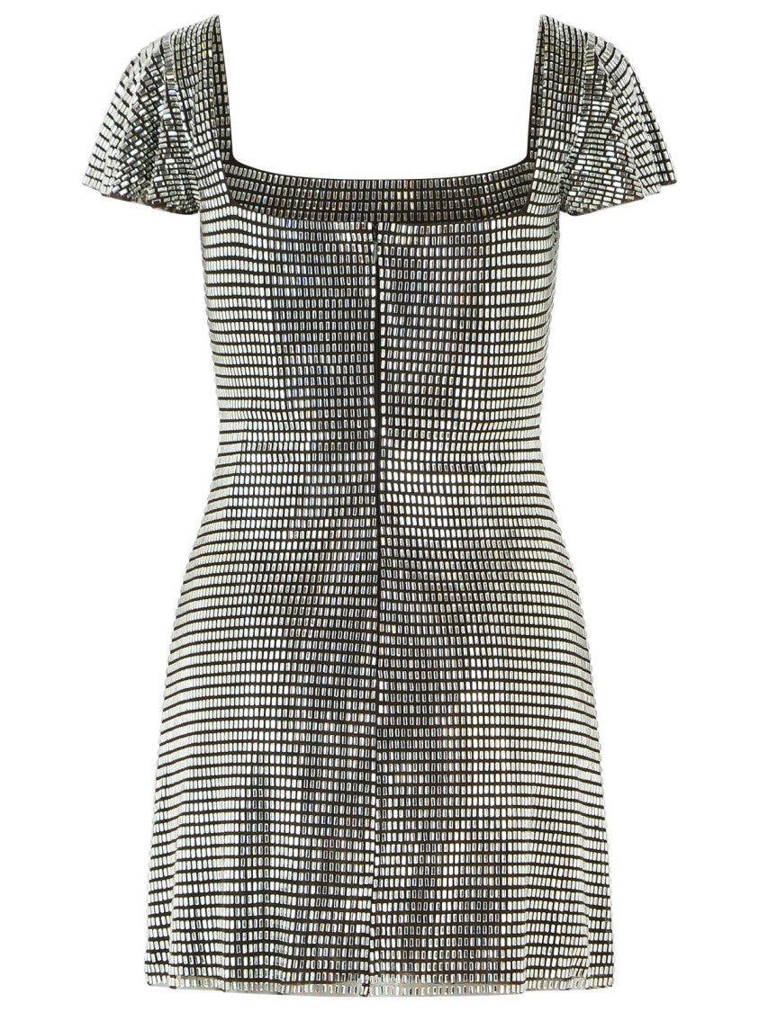 Self-Portrait Grey Rhinestone Flutter-Sleeve Mini Dress