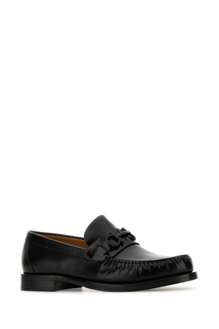 Salvatore Ferragamo Black Leather Fort Loafers