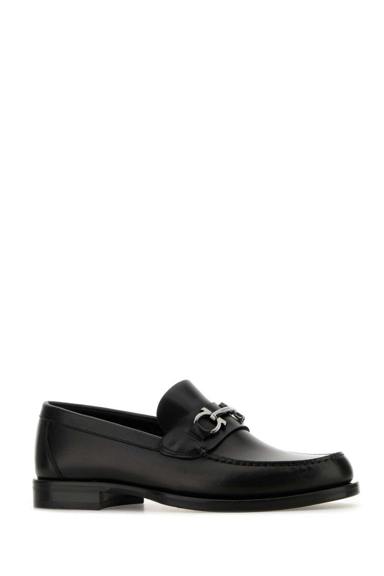 Salvatore Ferragamo Black Leather Loafer With Metallic Bit Detail