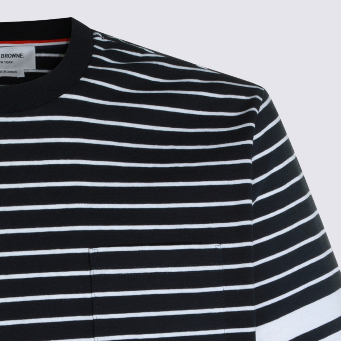 Thom Browne Horizontal Stripe T-Shirt With Signature Sleeve Detail