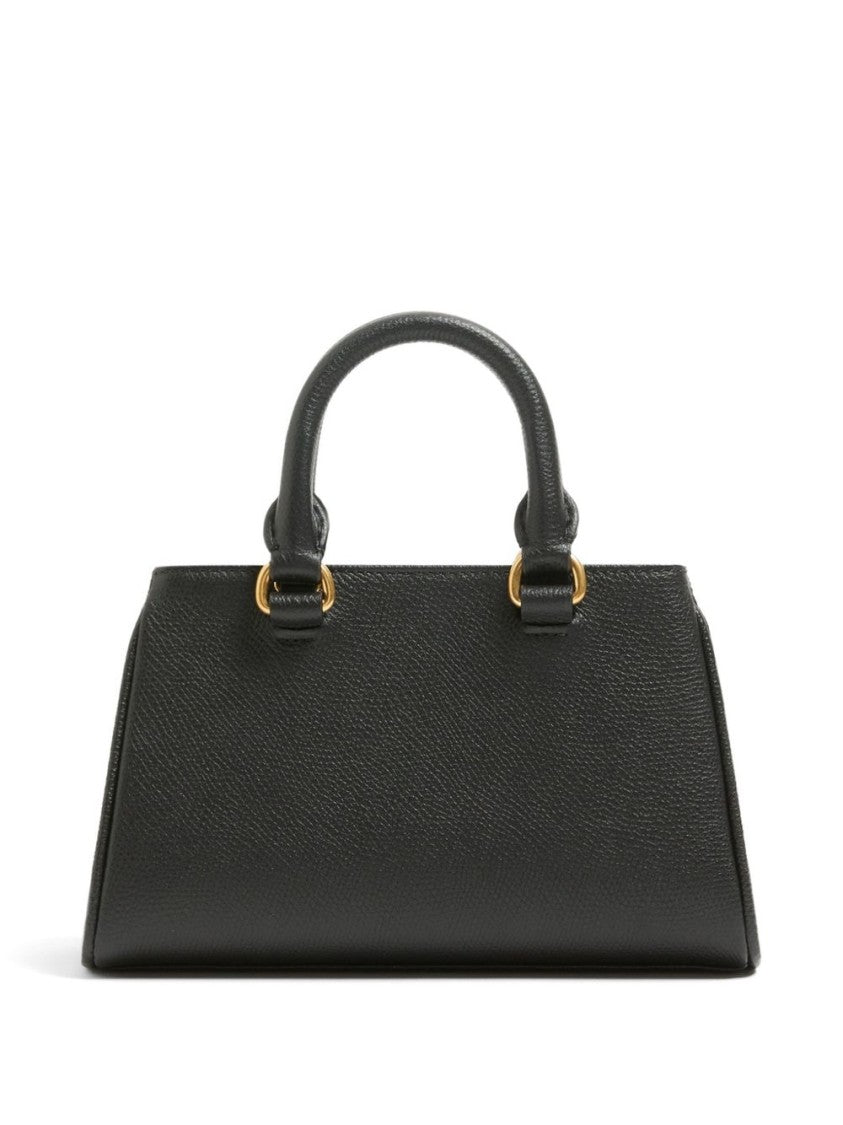 Valentino Garavani Black Structured Textured Gold-Tone Handbag