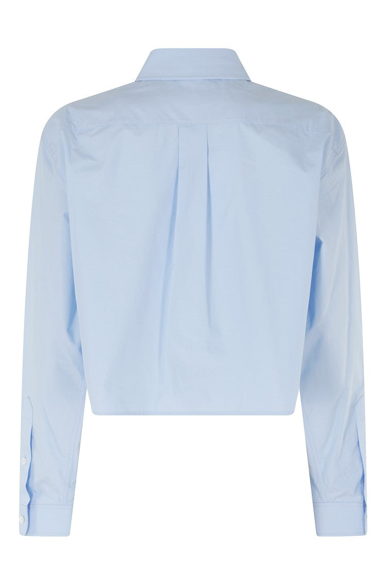 Alexander Wang Oxford Blue Cropped Embroidered Logo Organic Cotton Shirt