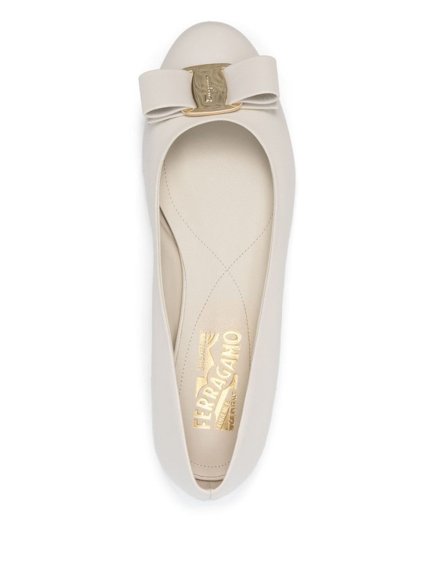 Salvatore Ferragamo Ballet-Inspired White Flats With Bow Accent