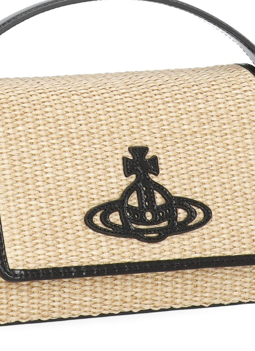 Vivienne Westwood Medium Woven Rafia Shoulder Bag With Orb Logo And Versatile Straps