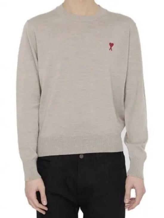 Ami Paris Classic Crew Neck Sweater In Soft Beige With Heart Emblem