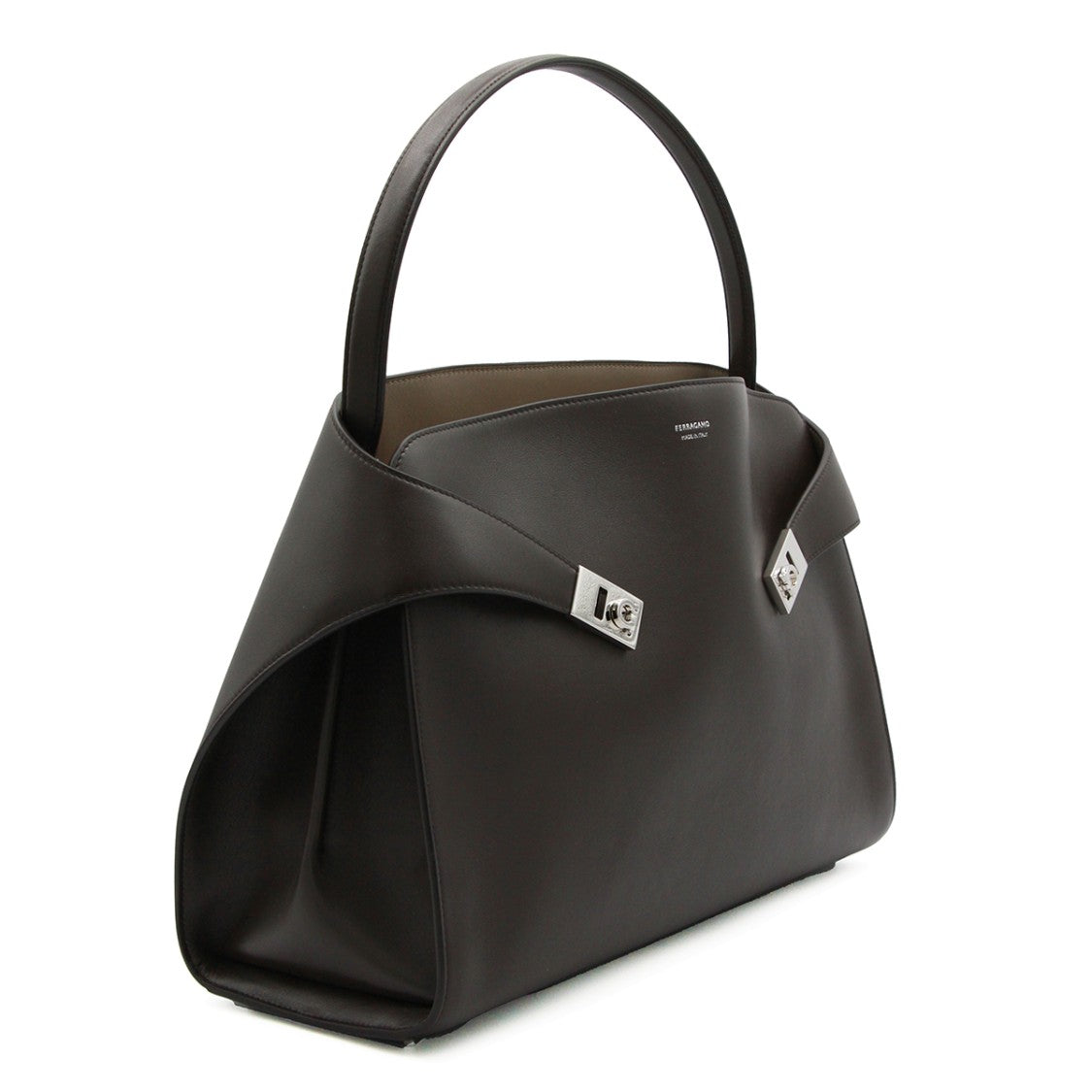 Ferragamo Structured Handbag With Matte Finish And Silver Accents