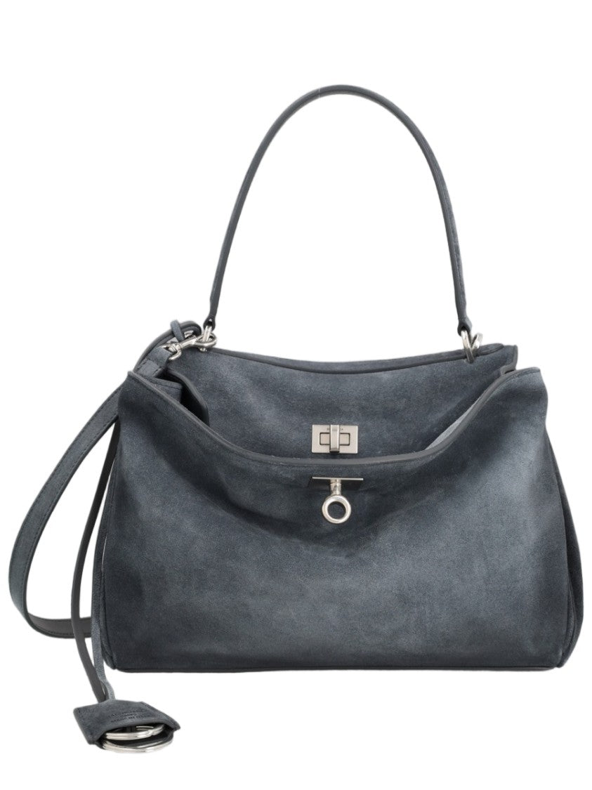 Balenciaga Calfskin Suede Shoulder Bag With Silver-Tone Closure
