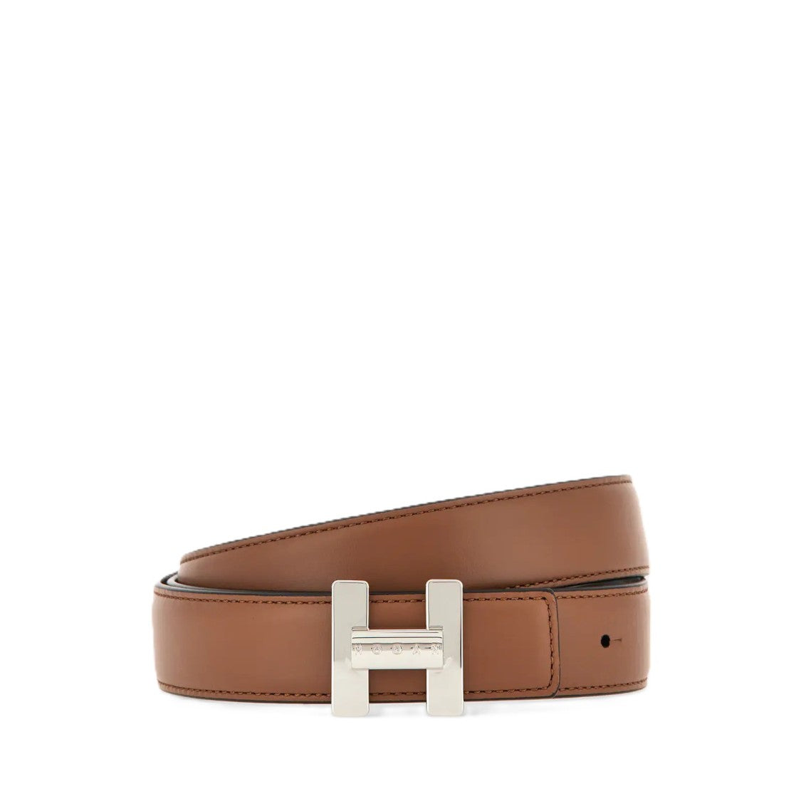 Hogan Medium-Wide Leather Silver-Tone Buckle Belt