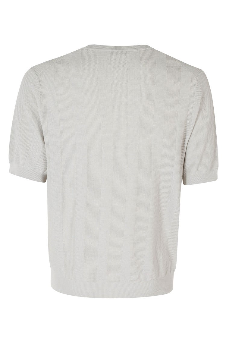 Kangra Sand Vertical Weave Short Sleeve Ribbed Trim Cotton Knit T-Shirt