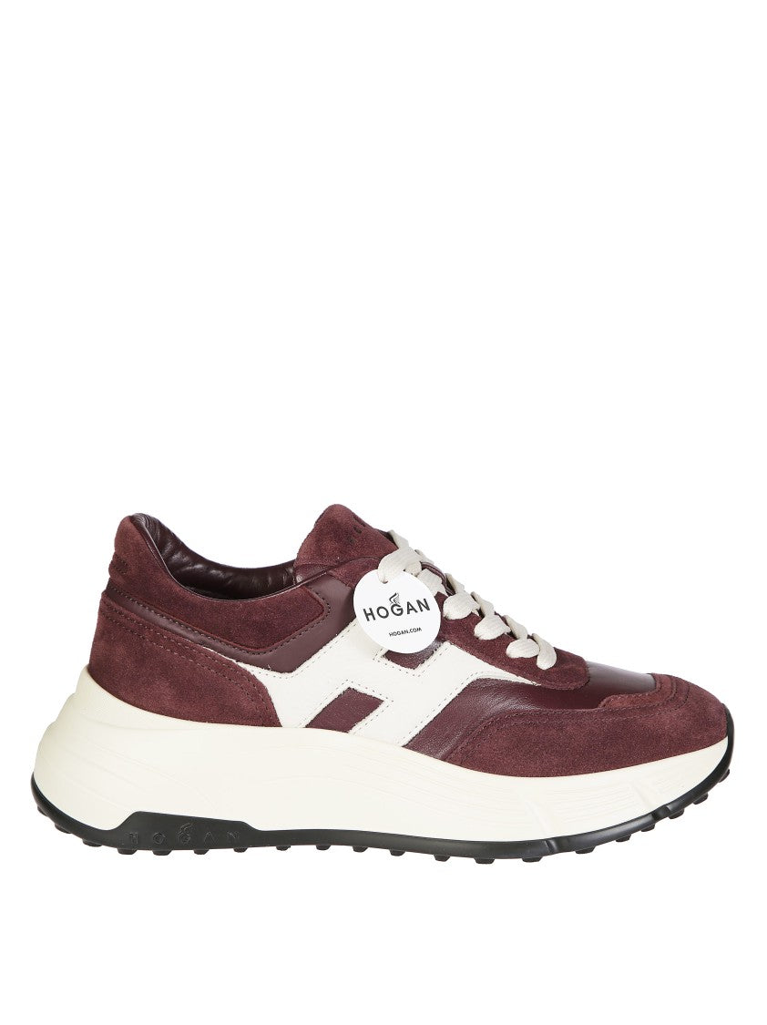 Hogan Bordeaux Suede Sneakers With White Leather Accents