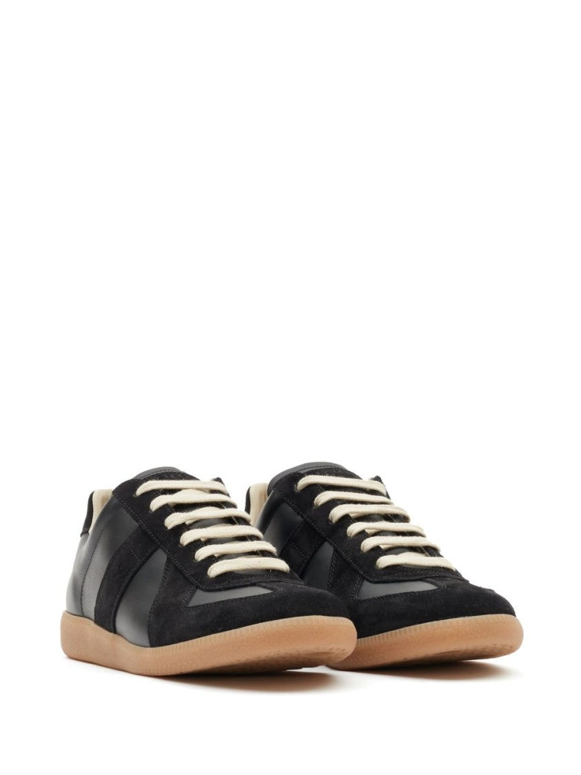 Maison Margiela Black Leather And Suede Sneakers With Contrasting Textures