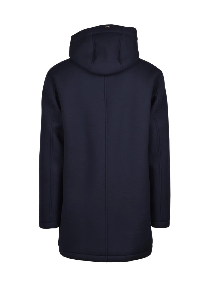 Herno Neoprene-Textured Blue Viscose Herno Overcoat