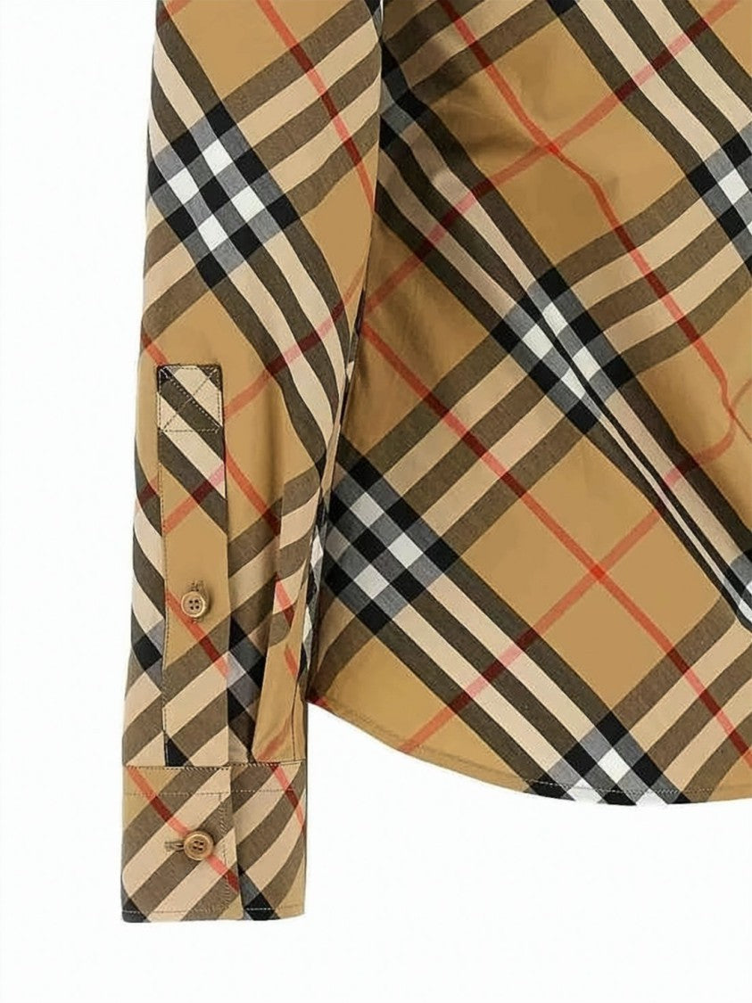 Burberry Beige Check Pattern Shirt With Tailored Fit