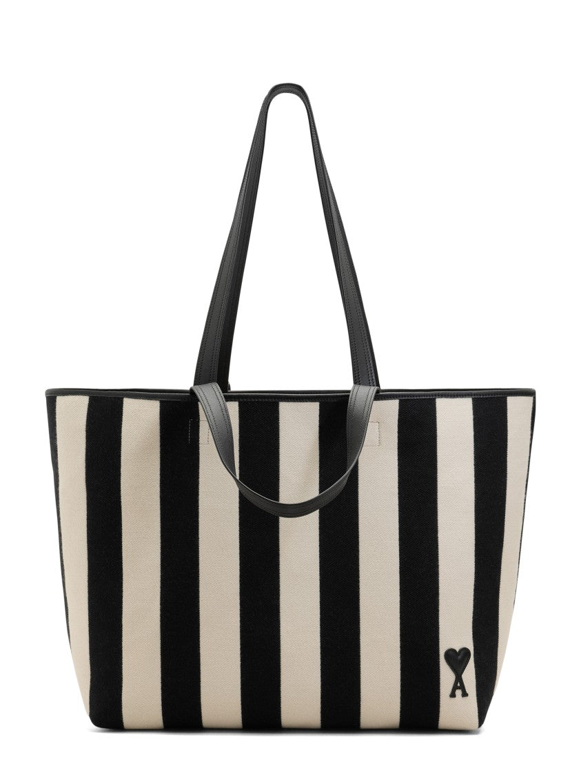 Ami Paris Spacious Striped Shopping Bag With Heart Logo