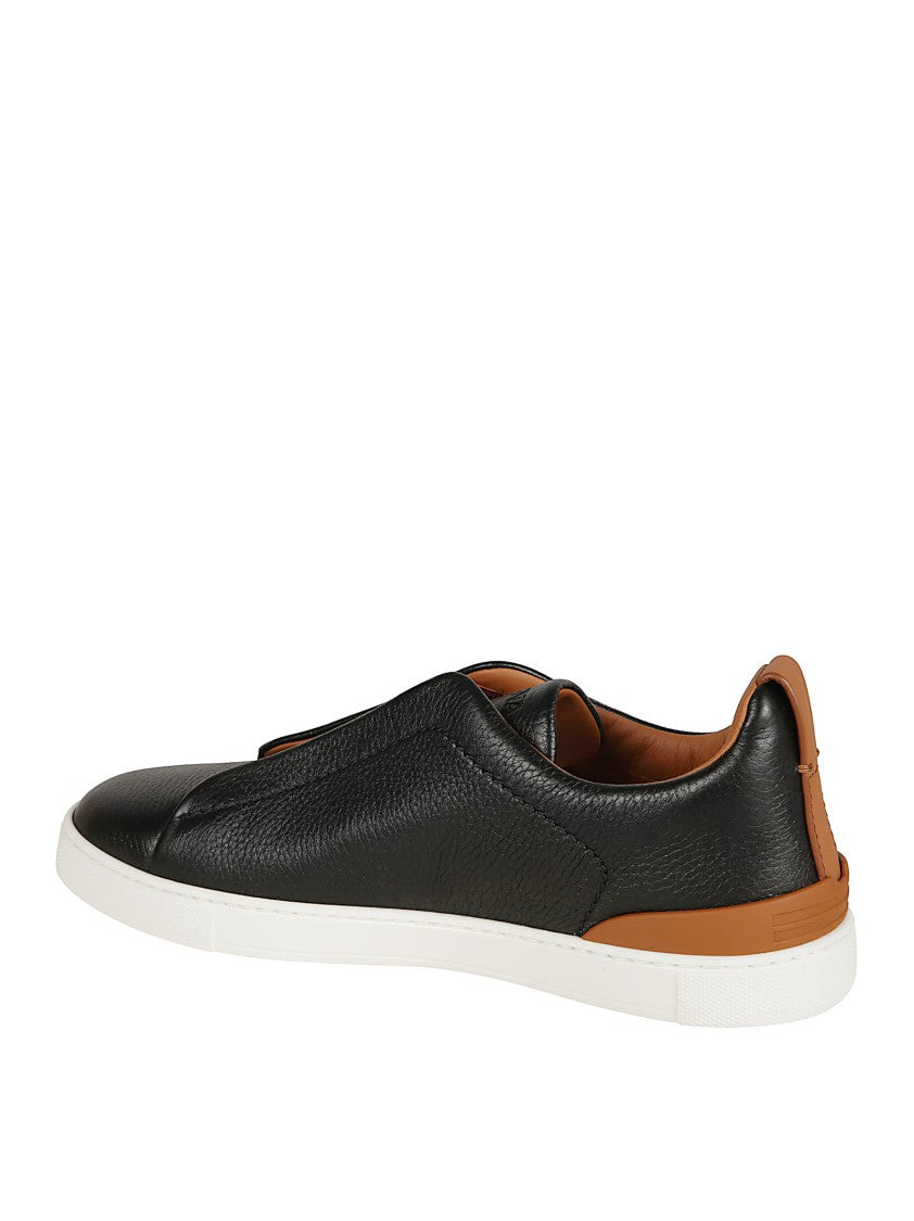 Zegna Midnight Blue Calf Leather Slip-On Sneakers With Pull-Tab And Rubber Sole