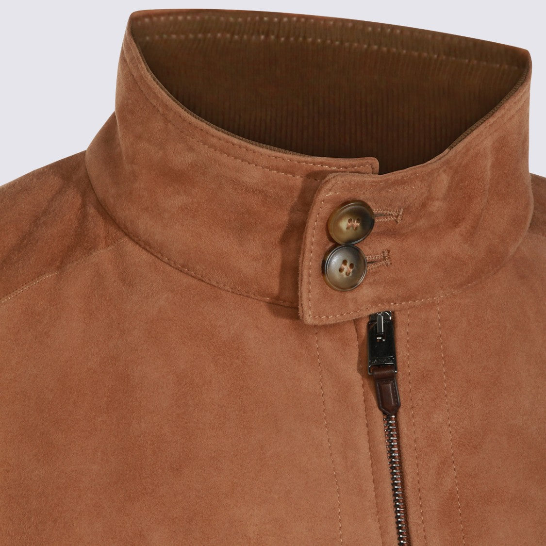 Canali Smooth Suede Jacket With Stand-Up Collar And Refined Details