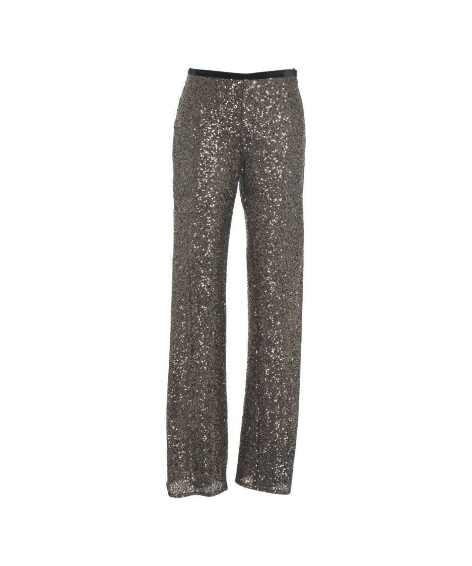 Gender Black Straight-Leg Trousers With All-Over Sequin Detailing