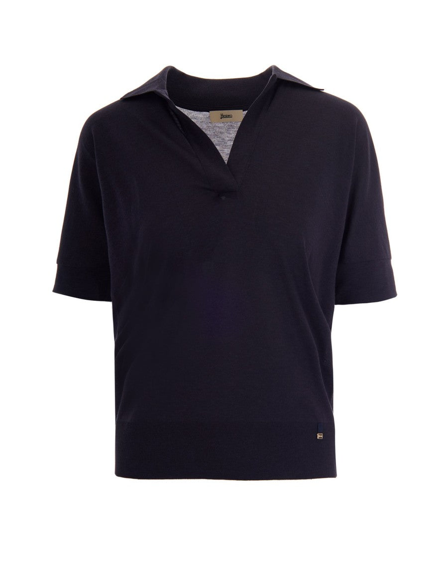 Herno Navy Blue Jersey Polo