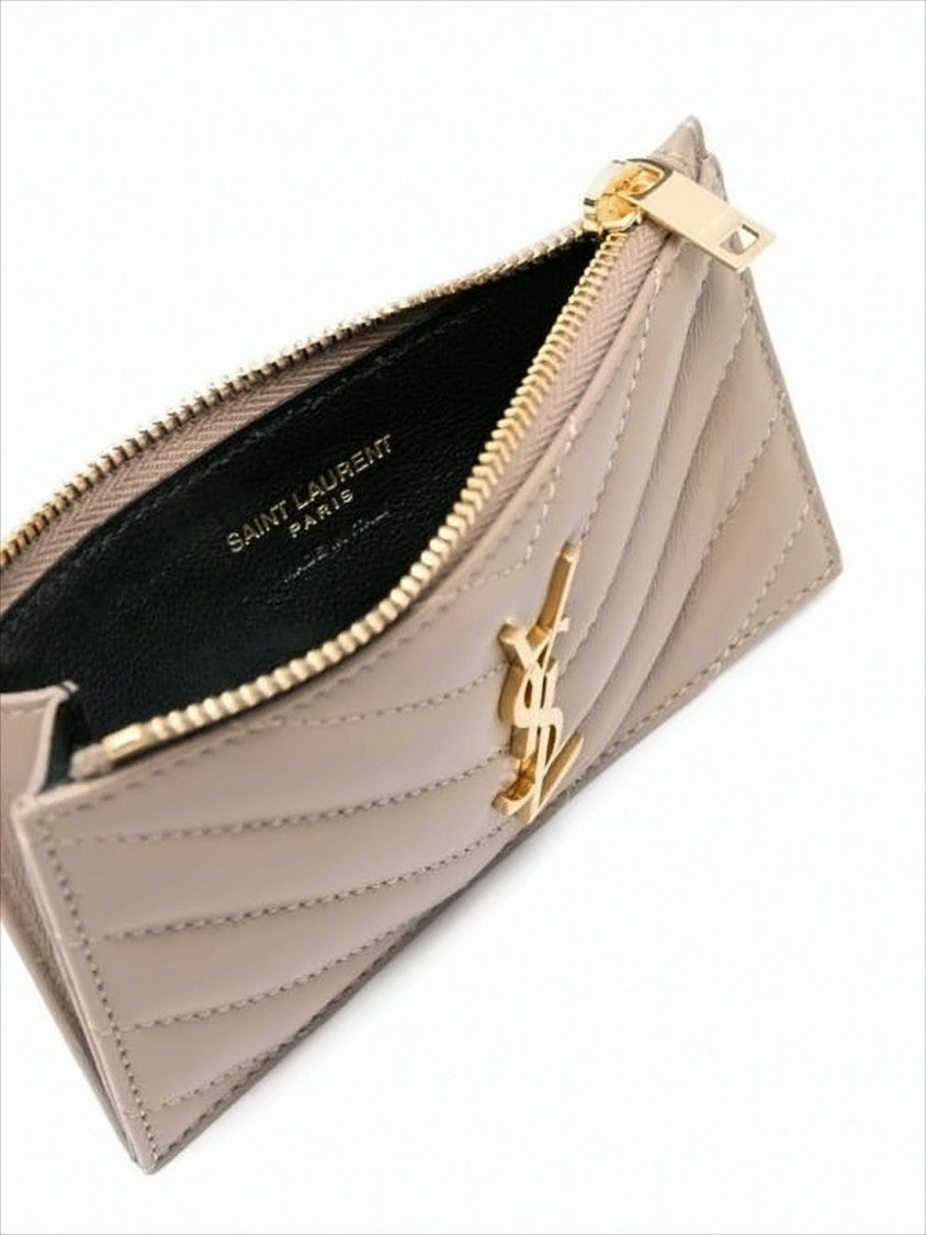 Saint Laurent Chevron Quilted Calf Leather Card Wallet