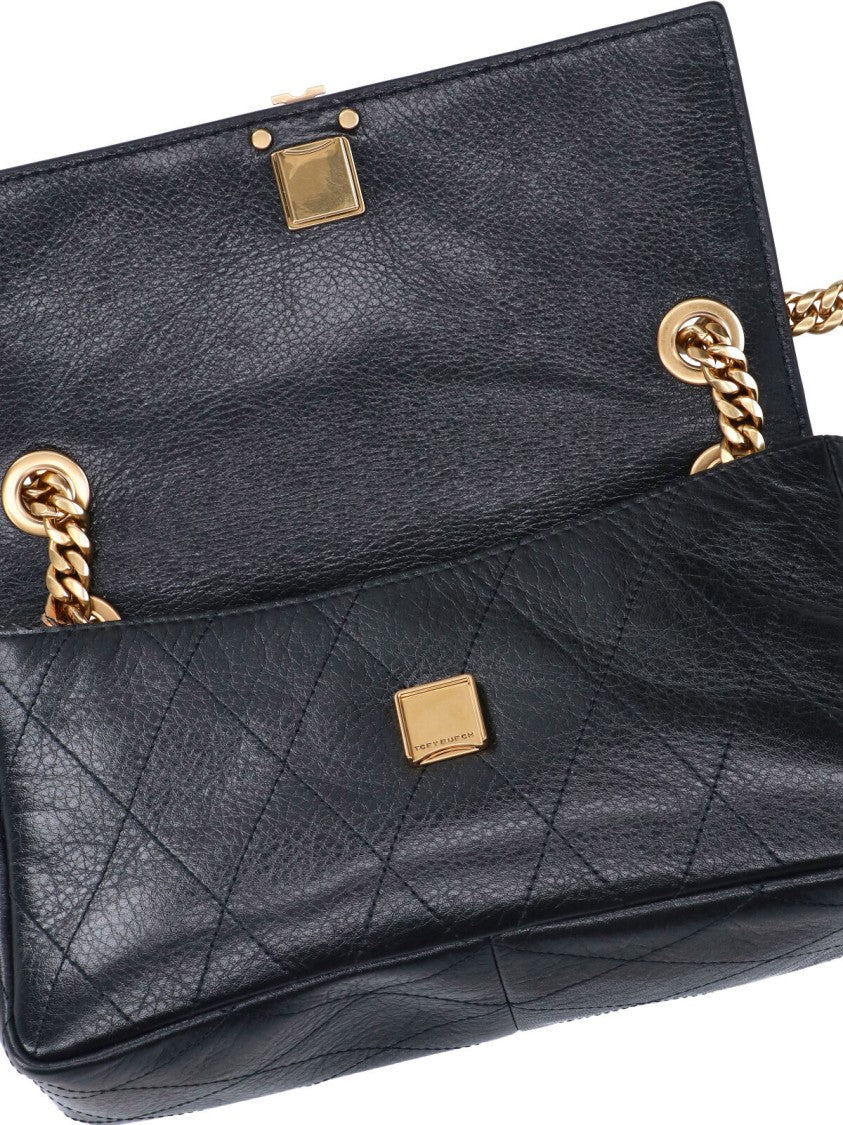 Tory Burch Charlie Black Quilted Leather Gold Chain Shoulder Bag