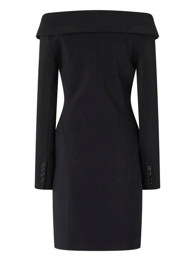 Pinko Off-The-Shoulder Black Midi Dress With Tailored Silhouette And Button Closure
