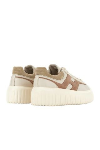 Hogan Ecru Leather And Suede Sneakers With Memory Foam Insole