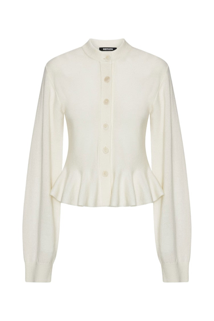 Rotate Merino Wool-Cashmere Sculptured Peplum Cardigan