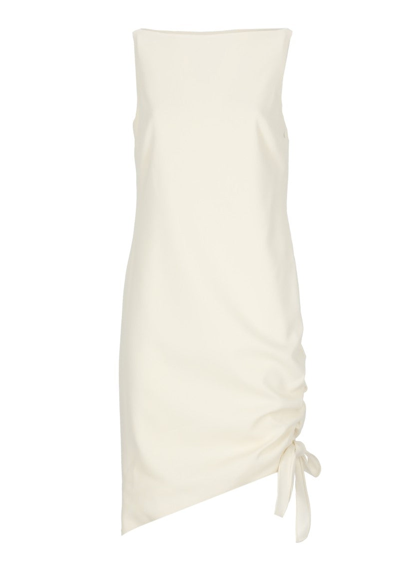 Carolina Herrera Ivory Wool Dress With Asymmetrical Drape And Bow Detail