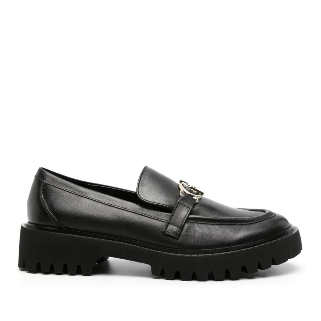 Liu Jo Black Cora 01 Decorative Buckle Chunky Sole Leather Loafers
