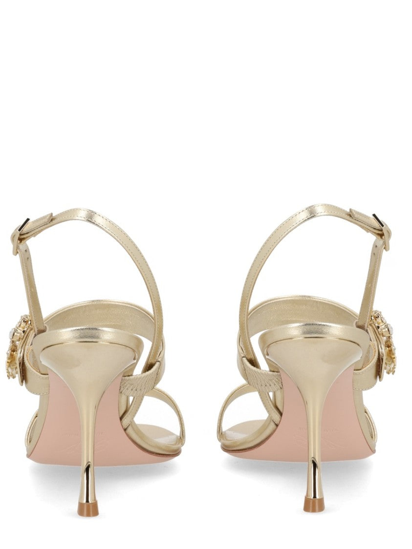 Roger Vivier Metallic Finish Crystal Embellished Sandals
