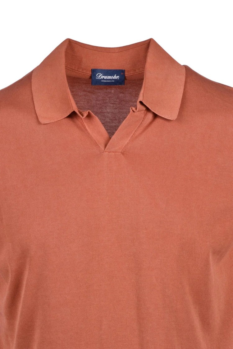 Drumohr Cotton Knit Polo Shirt - Rust